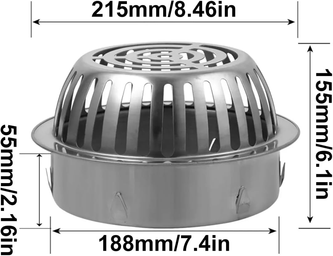 7.4 Inch Stainless Steel Roof Dome Drain Cover, Anti-Blocking Filter Screen Balcony Outdoor Floor Drainage Gutter Guard Filter