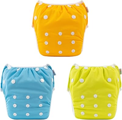 ALVABABY Baby Swim Diaper Reusable Washable Adjustable for Infants Toddlers 3 Pack Large Size Swim Diapers Swimming Lessons 3T