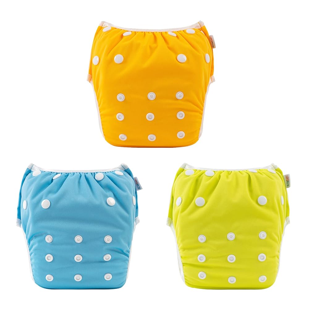 ALVABABY Baby Swim Diapers 3pcs Large Size Reuseable Washable & Adjustable for Swimming Lesson & Baby Gifts Yellow Orange Blue3ZSWY19