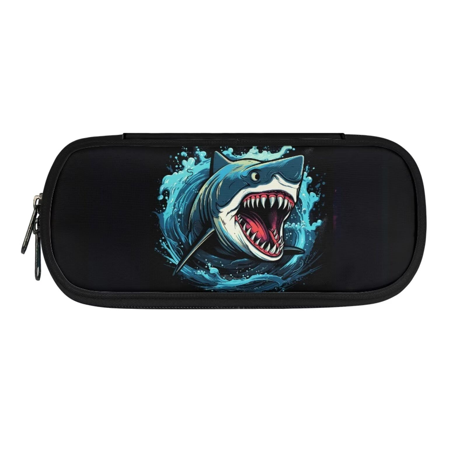 Tiasarato Shark Print Children's Pencil Case for School, Multi-Compartment Aesthetic Pen Pouch with Zippered Storage Organiser