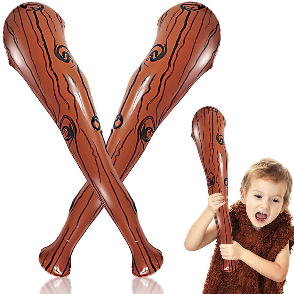NGUP 2Pcs Inflatable Cave Bat Wooden Stick Baseball Bat and Ball Baseball Party Favor Pool Supplies Stick Set Cheering Prop Cosplay bam bam Caveman Stick Halloween Theme Decorations Accessory