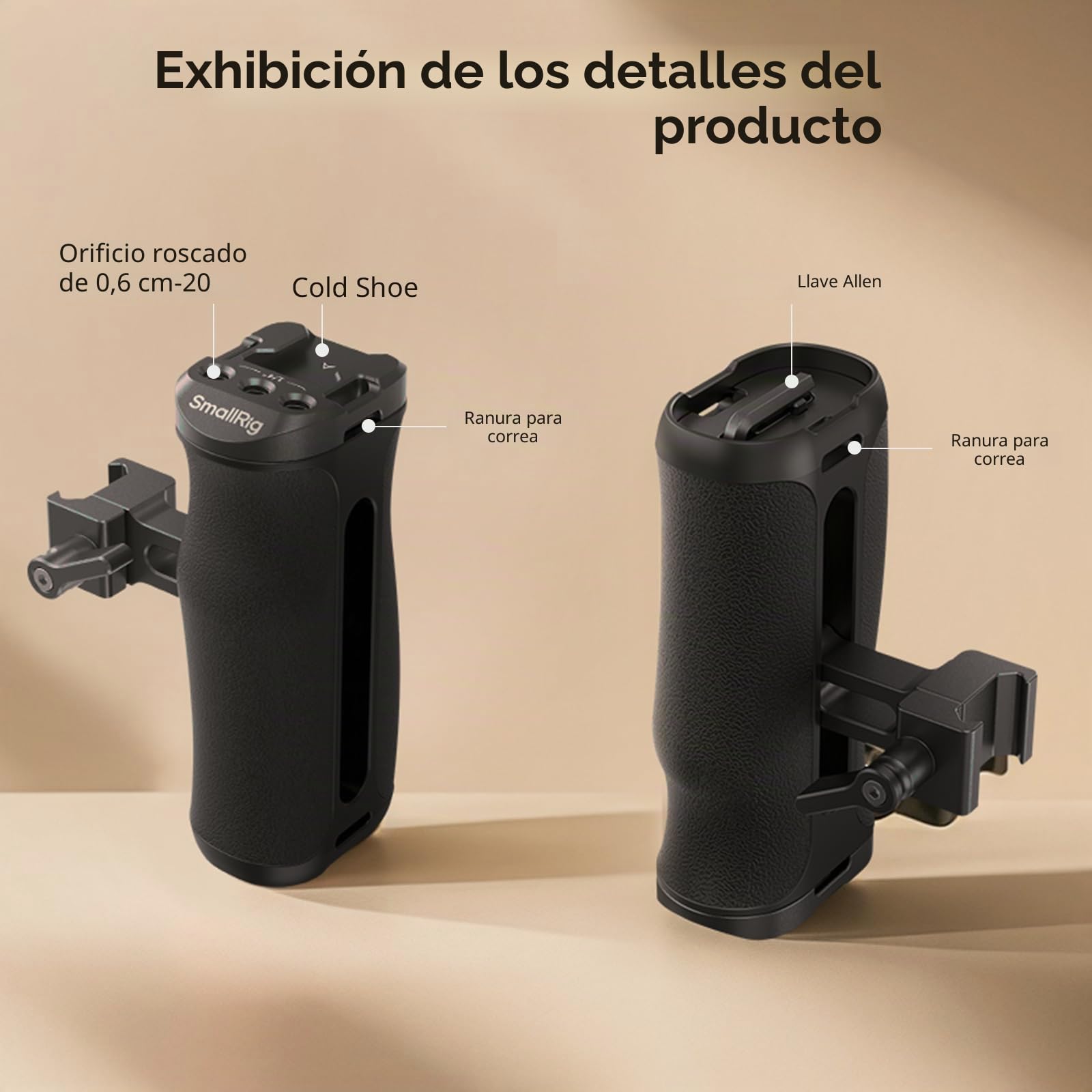 SMALLRIG Mango Lateral Pequeño NATO para Jaulas de Cámara, 43 mm Ajustable hacia Arriba y hacia Abajo, Orificio Roscado Integrado de 1/4"-20, Orificio para Correa, Zapata Fría - 4840
