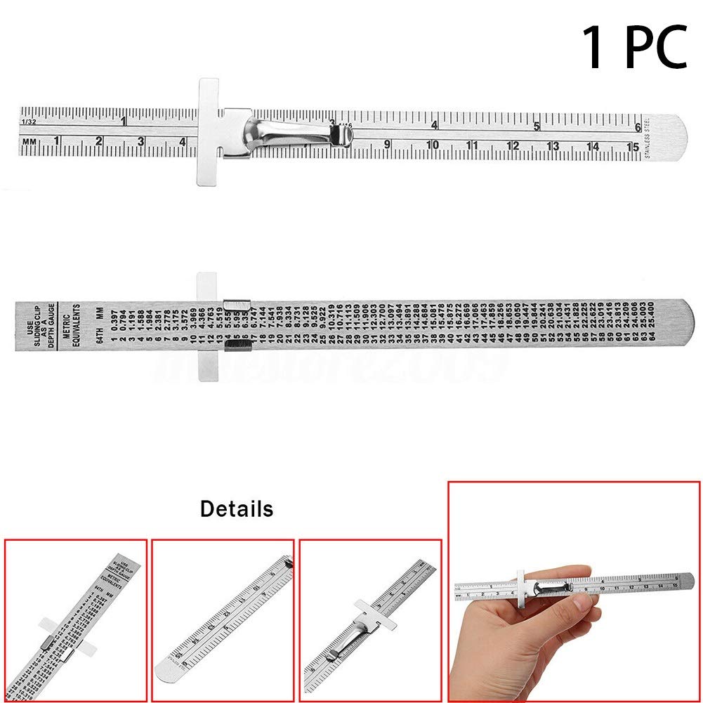 Strumento di misurazione in acciaio inox, righello tascabile di precisione con clip staccabile per profondimetro e marcatura, ideale per lavori fai da te, falegnameria, lavori di bricolage