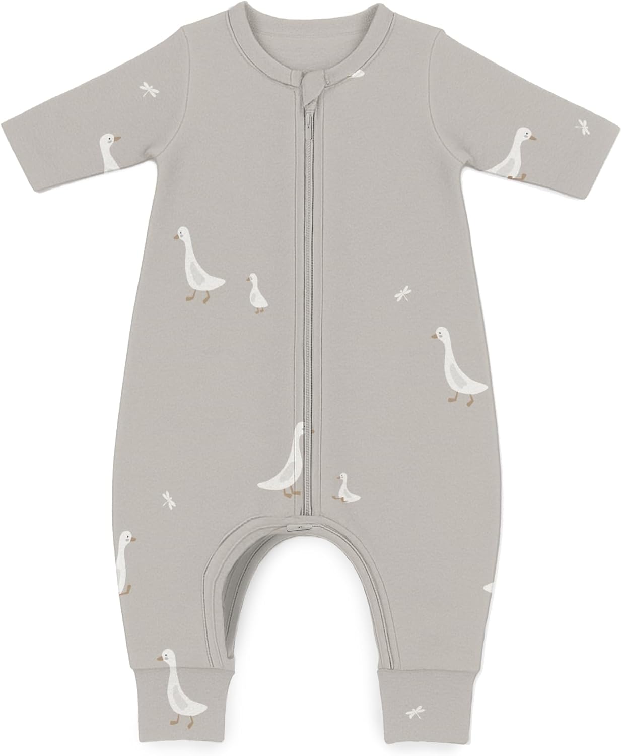GUNAMUNA Long-Sleeve Footie Sleep Sack for Babies, Diaper Zipper, Convertible Foot Cuffs, Anti-Slip Grips, 0.5 TOG