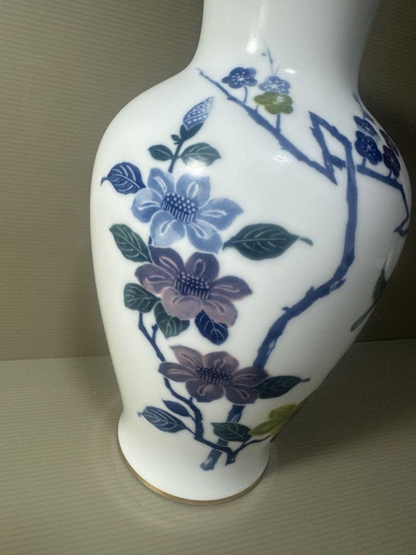大倉陶園鳥椿梅柄花瓶