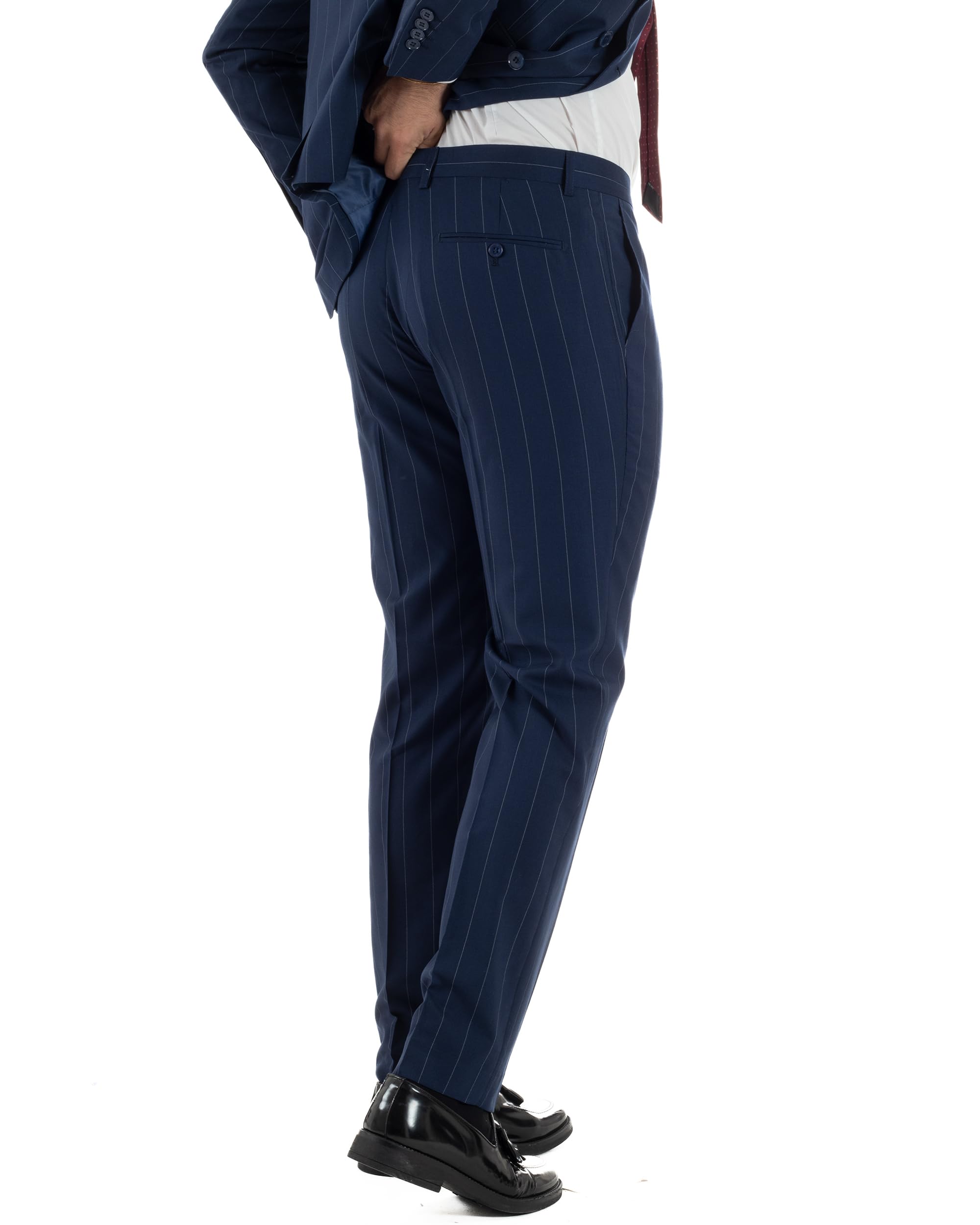 Abito Uomo Doppiopetto Gessato Completo Giacca con Pantaloni da Cerimonia Elegante
