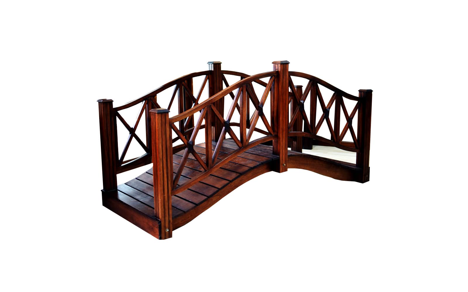 Yatai Decor Chinese Solid Wood Garden Bridge Classic Wooden Arch with Safety Rails Stained Finished Footbridge Garden Bridge For Outdoor Pond Landscaping Backyard Walkway Farm Lawn Decoration