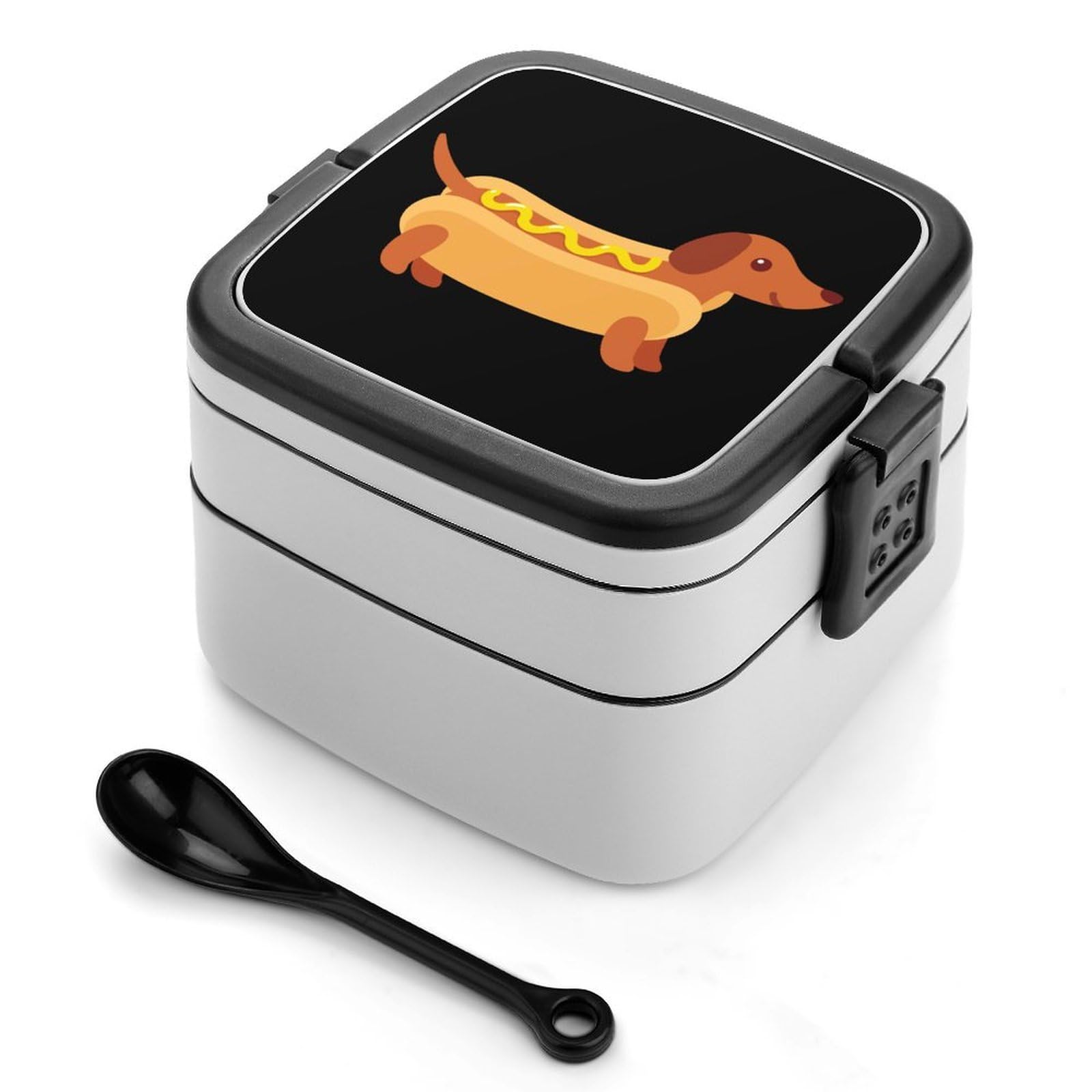 CGSBNGHA Dachshund in Hot Dog Bun with Mustard Bento Lunch Box 2 Layer Lunchbox Food Container for Adults Office