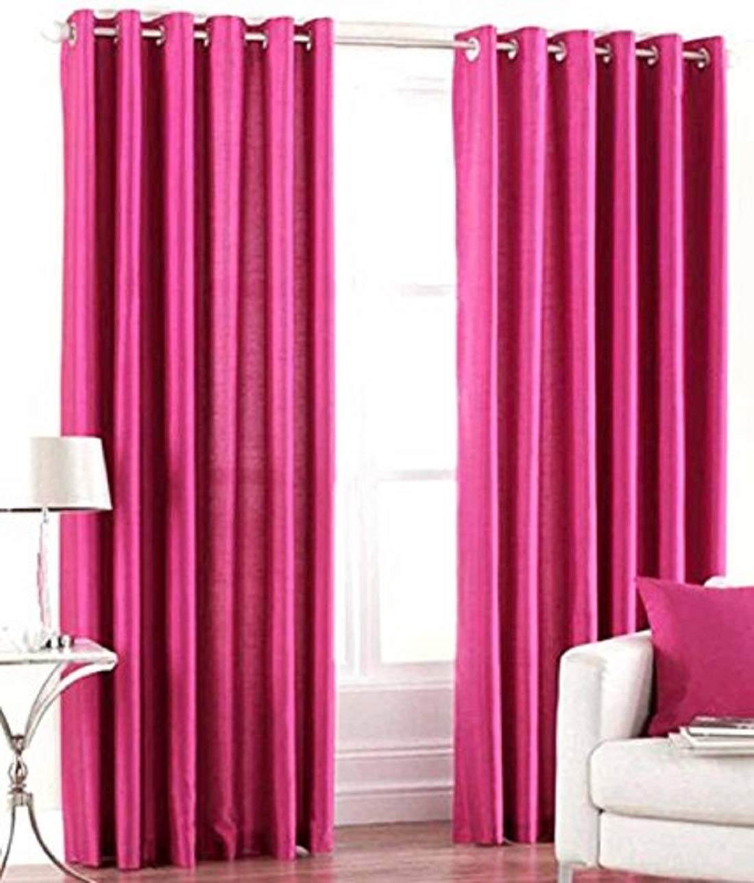 HVF THREADS with Device Polyester Long Crush Plain Curtain for Door, 7 Feet, Pink, Pack of 2