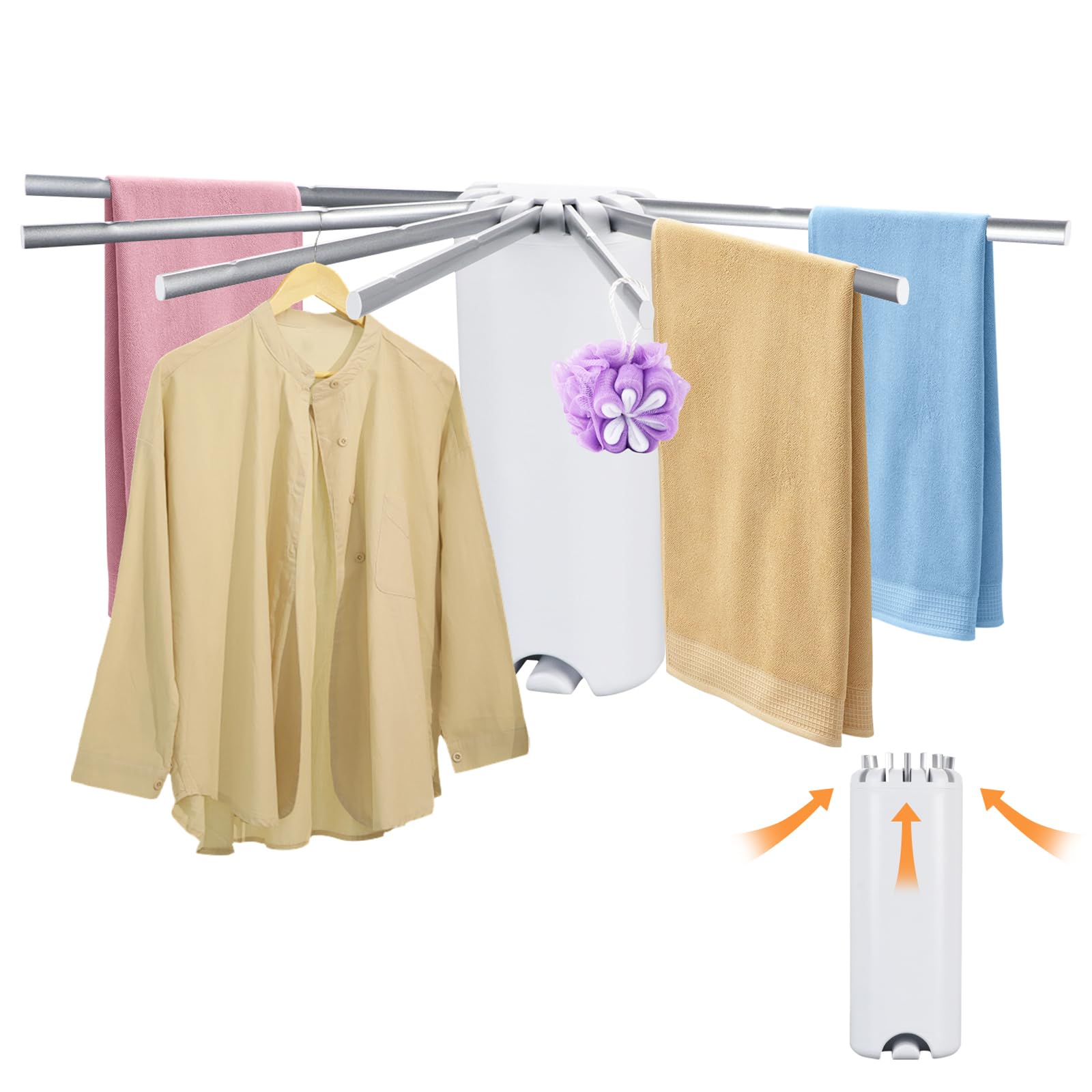 GAESHOW Tendedero de Pie Perchero, Tendedero Pared Plegable Retractil, Octopus Tendedero Radial para Interior o Exterior con 7 Barras de Brazo Ajustables para Balcón, Hotel, Baño (Aluminio)