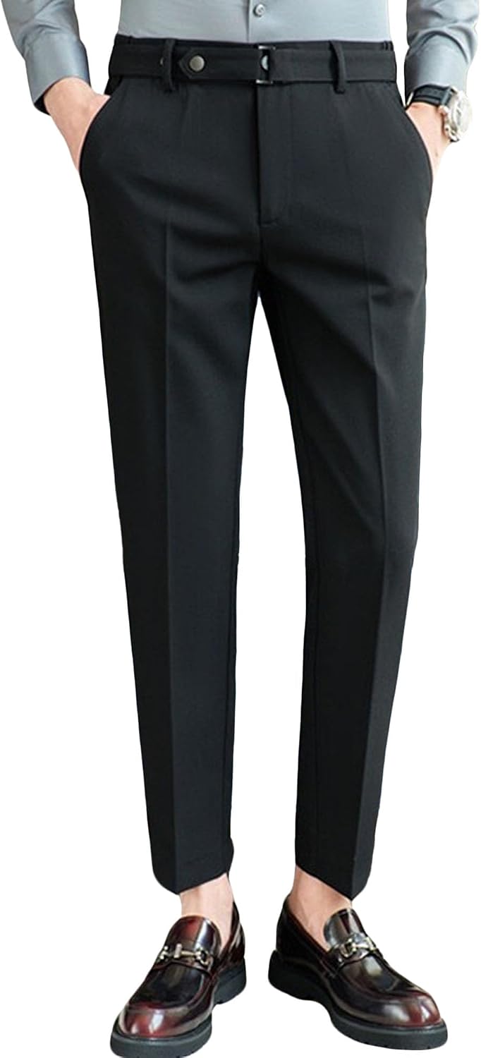 Men's Pleat-Front Dress Pants Classic Gurkha Naples Pants Summer Casual Slim Fit Dress Suit Trousers