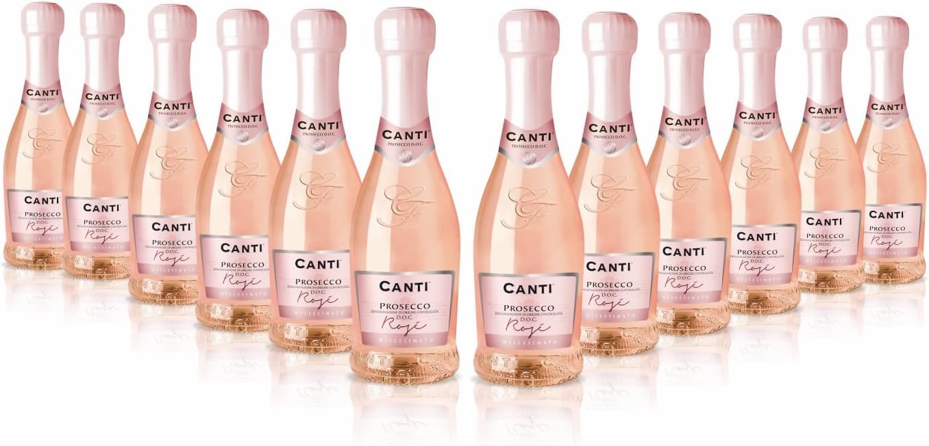Canti - Prosecco D.O.C. Rosè Millesimato, Vin Petillant Extra Sec Petite Bouteilles, Élaboré à Partir du Cépage Glera et Pinot Noir de Venise, Goût Frais et Doux, 12x200 ml