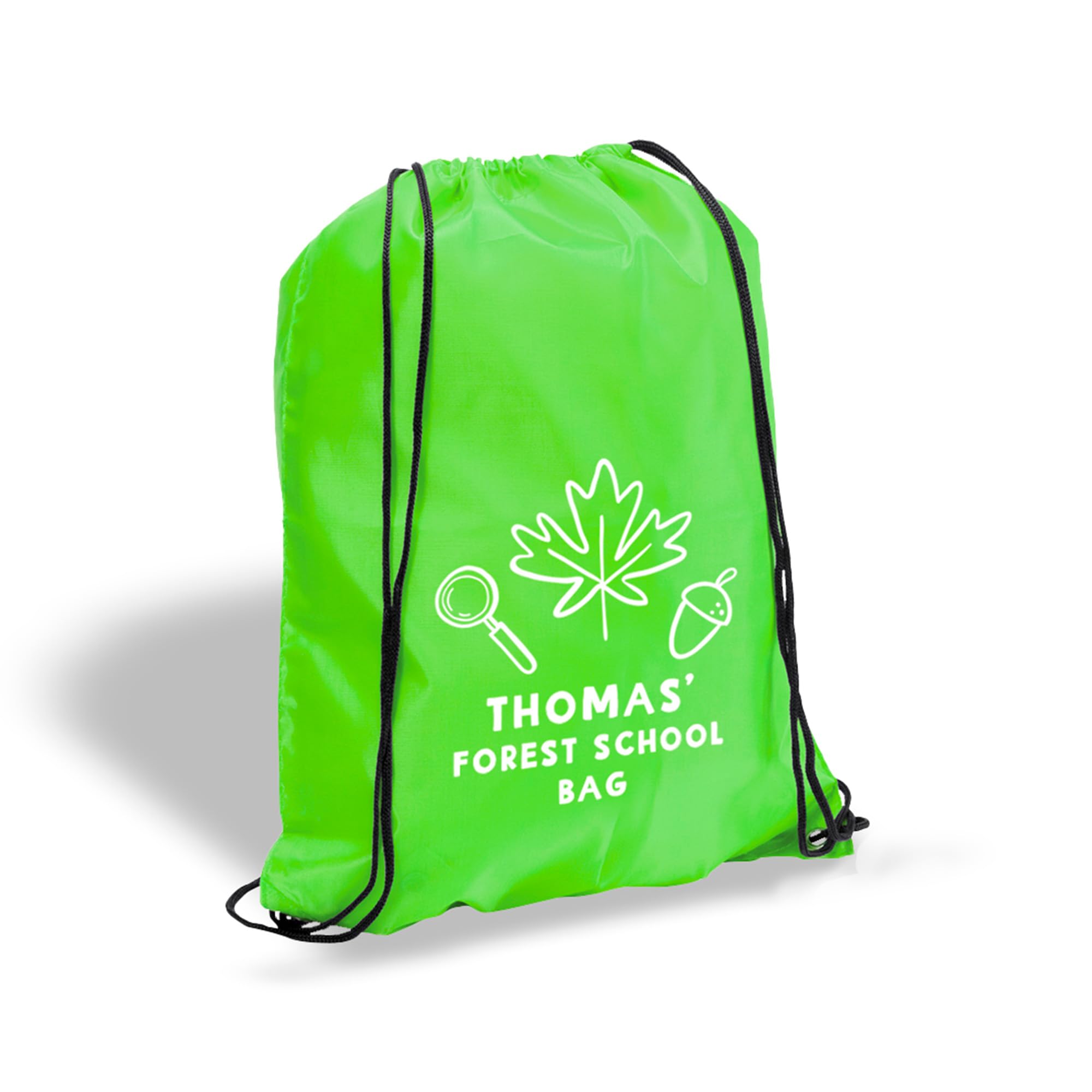 eBuyGB Personalised Forest School Bag, Custom Kids Drawstring Rucksack, PE Kit Bag with Name, Children’s Outdoor Activity Club Backpack (Lime Green)