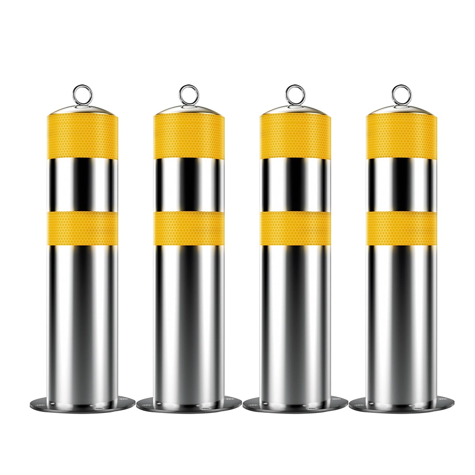 Aioneer Rustproof Stainless Steel Safety Bollards - Waterproof Traffic Control Barriers With Reflective Strips For Driveway Security, Parking Posts