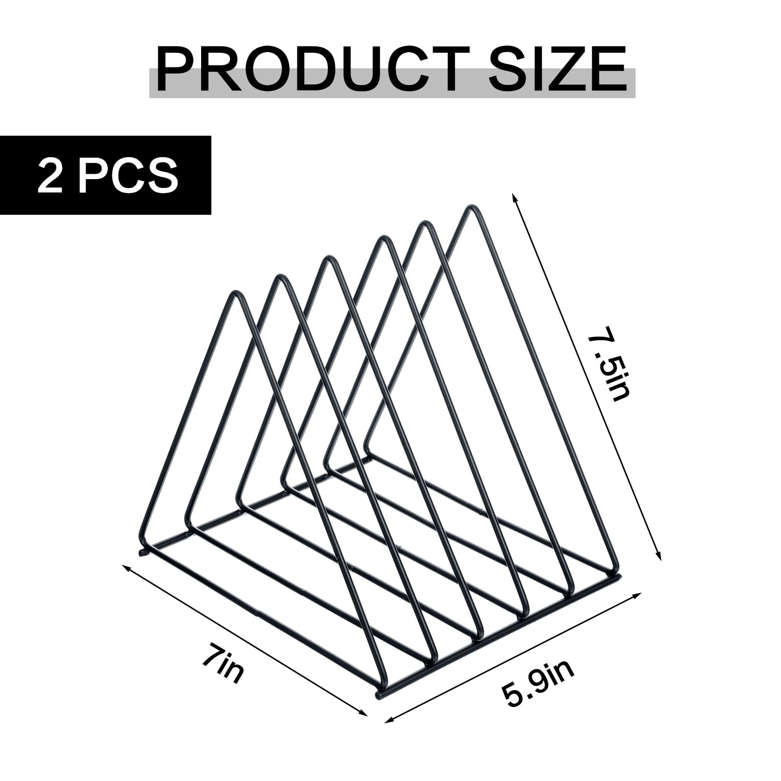 Ubamdom 2 Pcs Triangle File Holder,5 Slot Metal Vinyl Record Stand Holder Black Magazine Newspaper Holder Photography Props for Office Hom