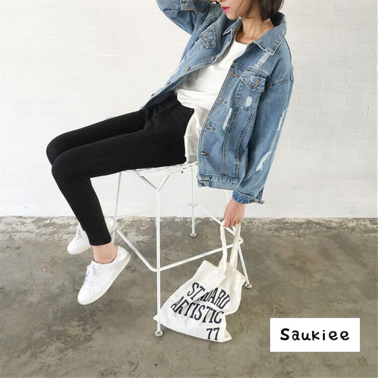 Saukiee Oversized Denim Jacket Distressed Boyfriend Jean Coat Jeans Trucker Jacket for Women Girls - Image 6