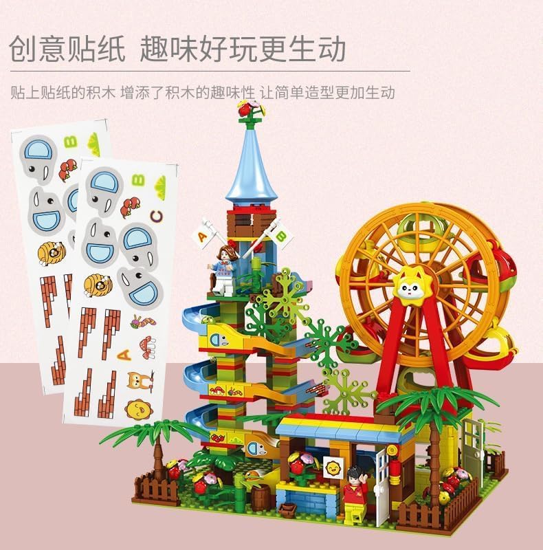 EXOMOON Playground Colourful Slide Amusement Park with Ferris Wheel Building Blocks Brick Set DIY Assembled Toys 469 pc 2