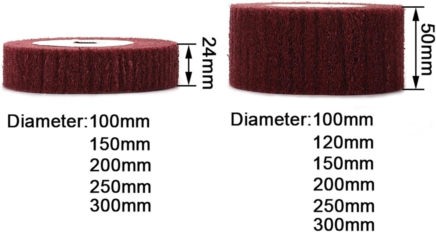 Buffing Wheel 100/125/150/200/250/300mm Non-Woven Flap Brush Polishing Wheel Grit 320 Metal Woodworking Scouring Pad 20mm Bore 1''/2'' Thick(25mm Thick,320-150MM)