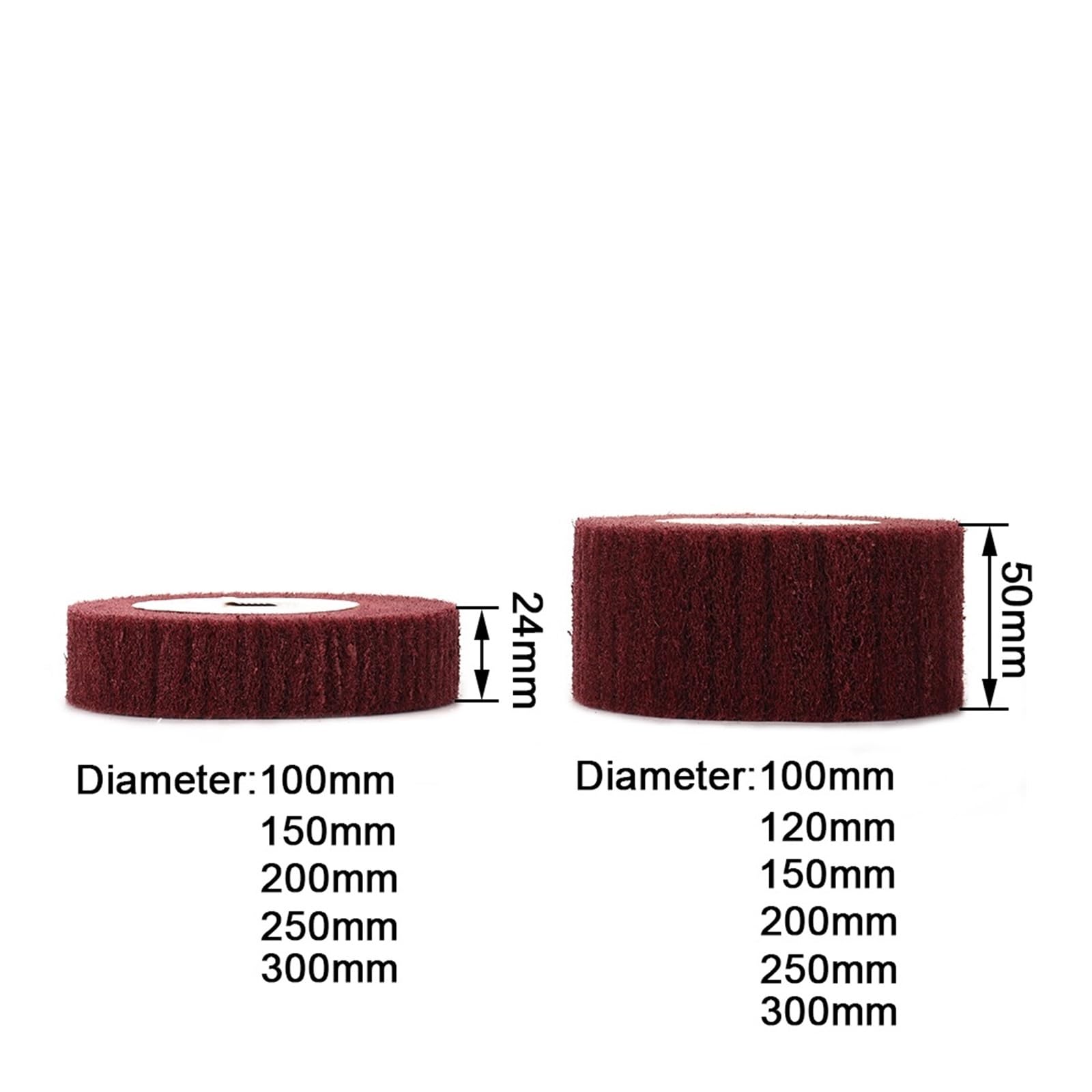 Spazzola a lamelle in tessuto non tessuto da 100/125/150/200/250/300 mm, ruota for lucidatura, grana 320, tampone abrasivo for lavorazione del legno, foro da 20 mm, spessore 1''/2''(50mm Thick,320_300