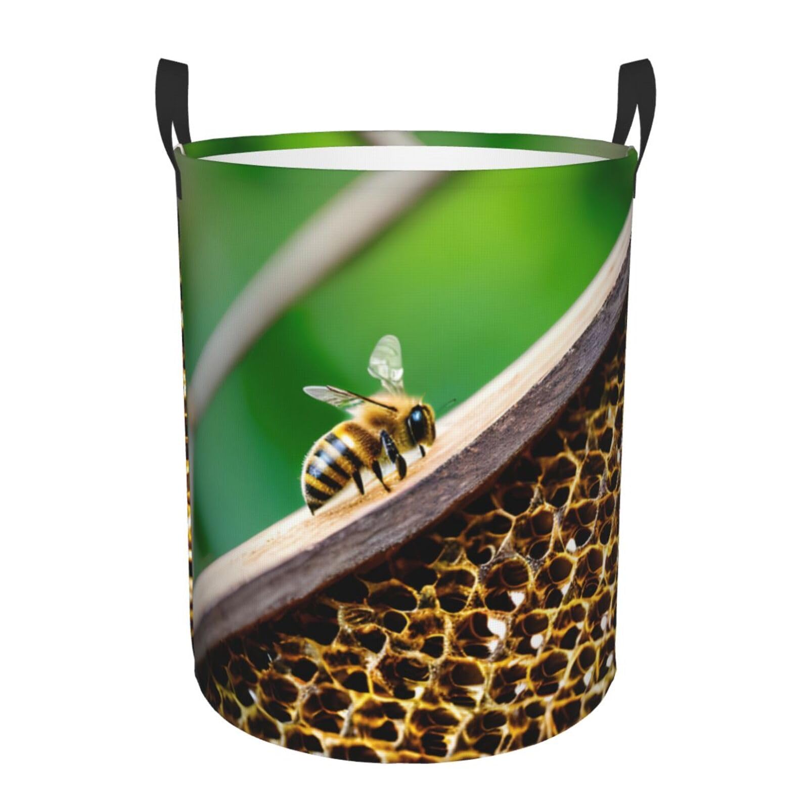 S Collapsible Laundry Hamper Round Honey Bees Print Storage