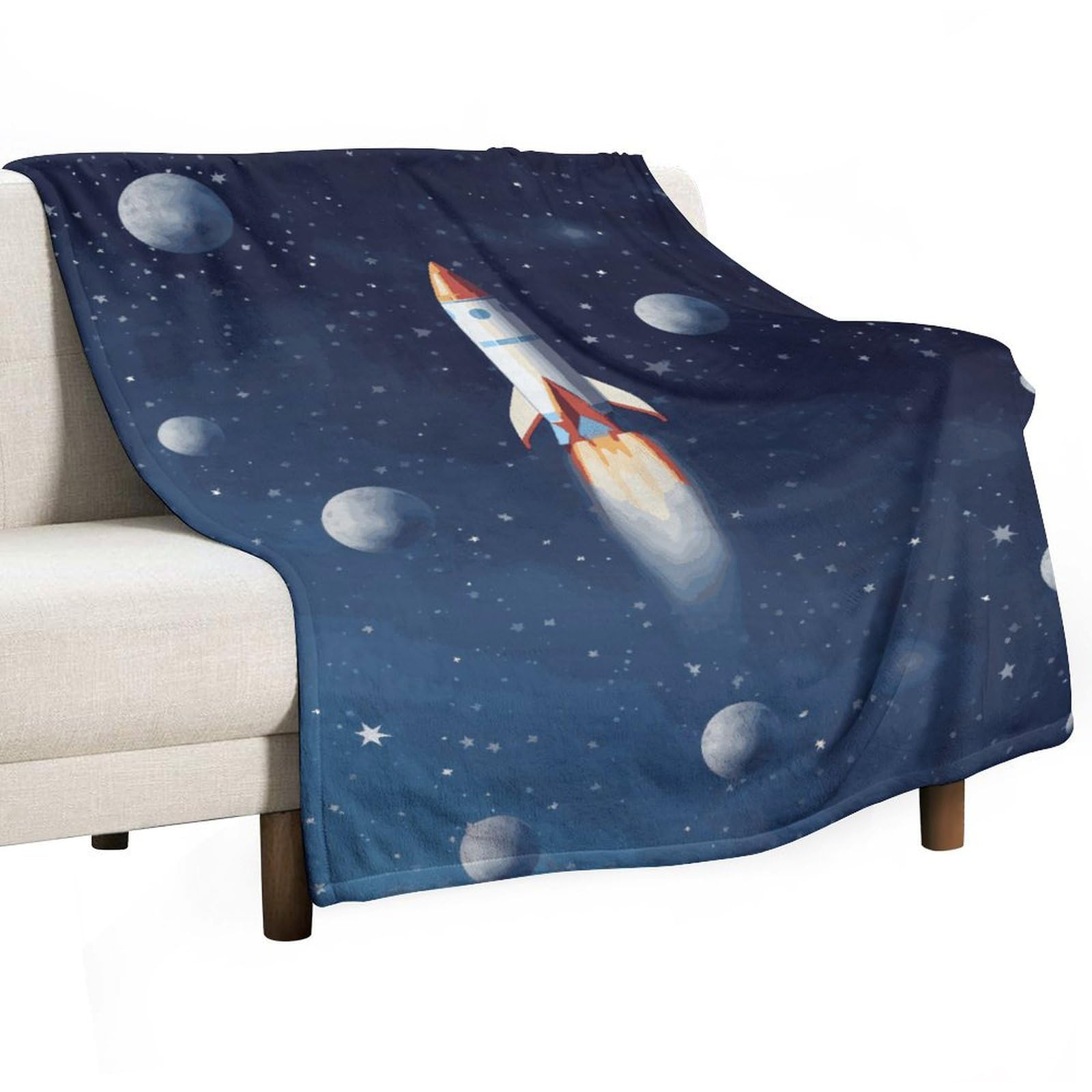 Couverture polaire chaude et légère 167x228 cm motif fusée espace