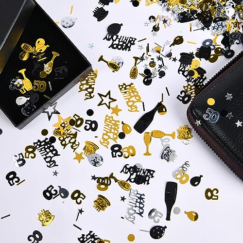 Image of OSDUE Black Gold Silve Happy Birthday Confetti, 3000 Pieces 50 Years Birthday Cake Confetti, Metallic Foil Balloon Table Scatter Confetti Decoration Supplies, for Birthday Party (50th Style)