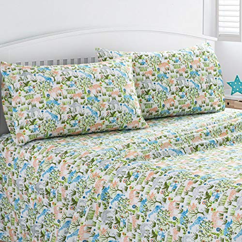 Vonty Kids Bed Sheets Twin Lovely Jungle Elephant Giraffe Sheets For Boys & Girls, Soft Microfiber Easy Wash Bedding Set (1 Fitted Sheet + 1 Flat Sheet + 1 Pillowcase) #TOP1