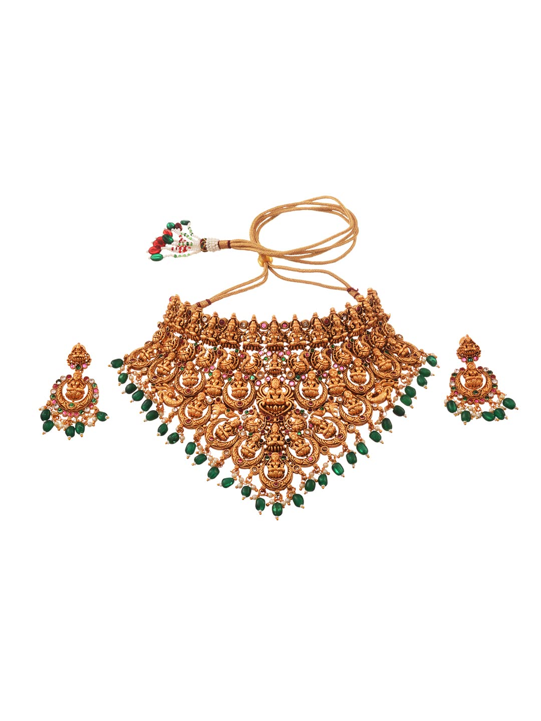 SARAF RS JEWELLERY SARAF RS - Choker Set: Exquisite Temple Design with Dangling Green Beads For Women (B09YV5RMBX) Amazon Price History, Amazon Price Tracker