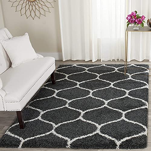 Image of Urban Modern Decor Features 4x6 Feet Modern Soft Shaggy Carpet Thick, Fluffy & 2 inch Pile Shag Rug for Your Kids Room, Bedroom & Livingroom(4x6 feet, Grey with Ivory)