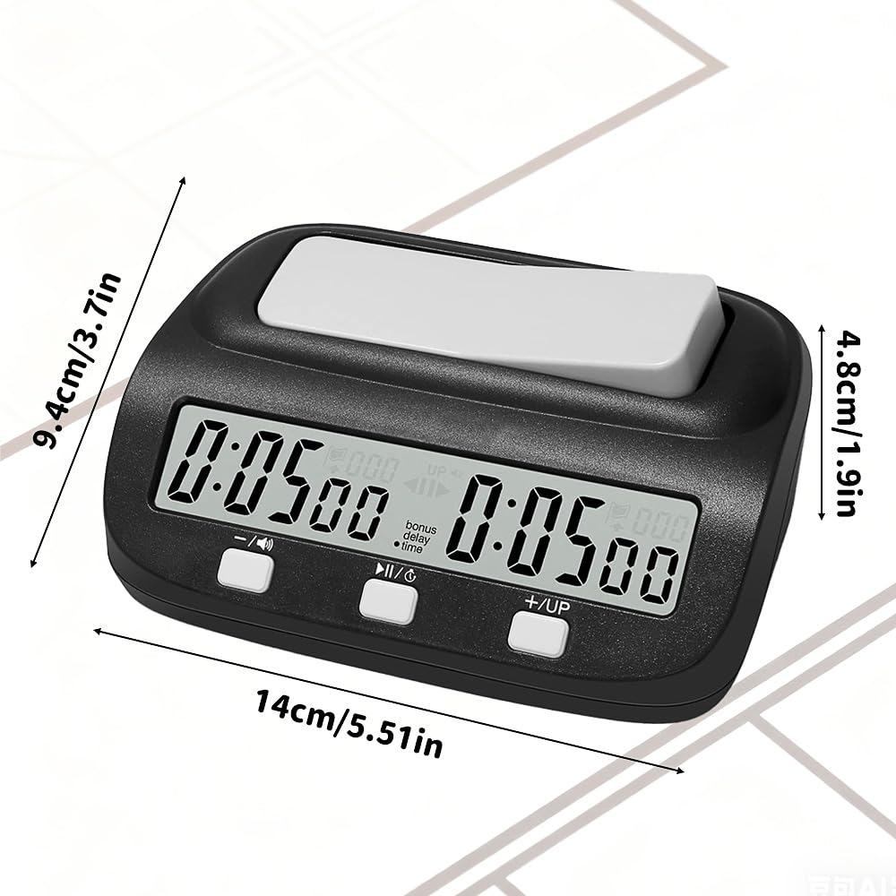 Orologio da Scacchi, Professionale Timer Scacchi con Display, Conteggio Alla Rovescia/Bonus/Ritardo, 3 Pulsanti di Controllo, Design da Competizione Timer per Tornei e Giochi da Tavolo (Nero)