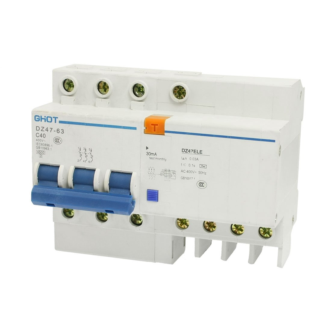 IEUMJNAT DZ47-63 C40 DZ47ELE 40A 400VAC 3 Pole -Professional - Leakage Protection Circuit Breaker