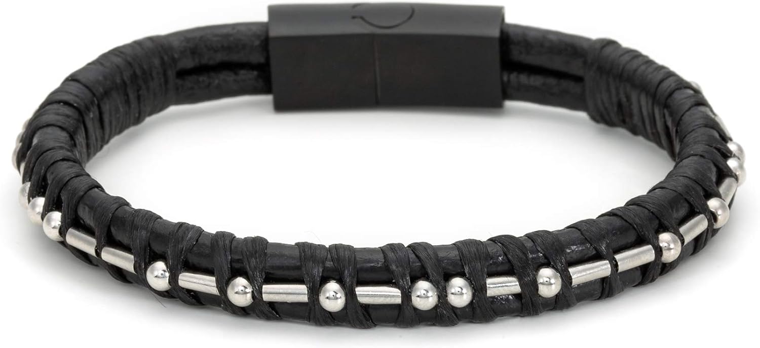 MEMGIFT Inspirational Gifts for Men Leather Morse Code Bracelets for Brother Boys Funny Christmas Birthday Gift for Boyfriend Sister Leather Jewelry Handmade Bangle Black: Jewelry