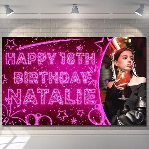 Birthday Backdrop Background Photo Banner Personalised blue pink boy girl stars party balloon fabric decorations poster man woman adults Cover