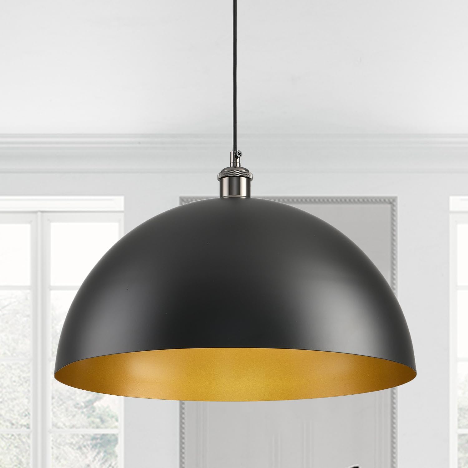 16" Farmhouse Pendant Light Vintage Black and Gold Dome Pendant Light Modern Industrial Pendant Light Fixtures Hanging for Kitchen Island Dining Room Hallway Bedroom 16'' Black and Gold