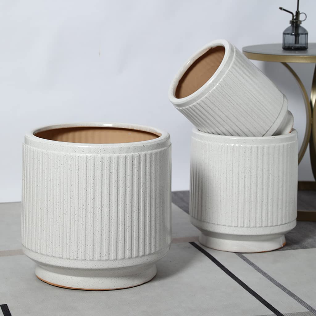 Vasi da Giardino Fioriera in Ceramica Vaso per Piante da 8/14 Pollici con Fori di drenaggio, Vaso da Fiori con Decorazione Moderna con Trama a Strisce Bianche per la casa