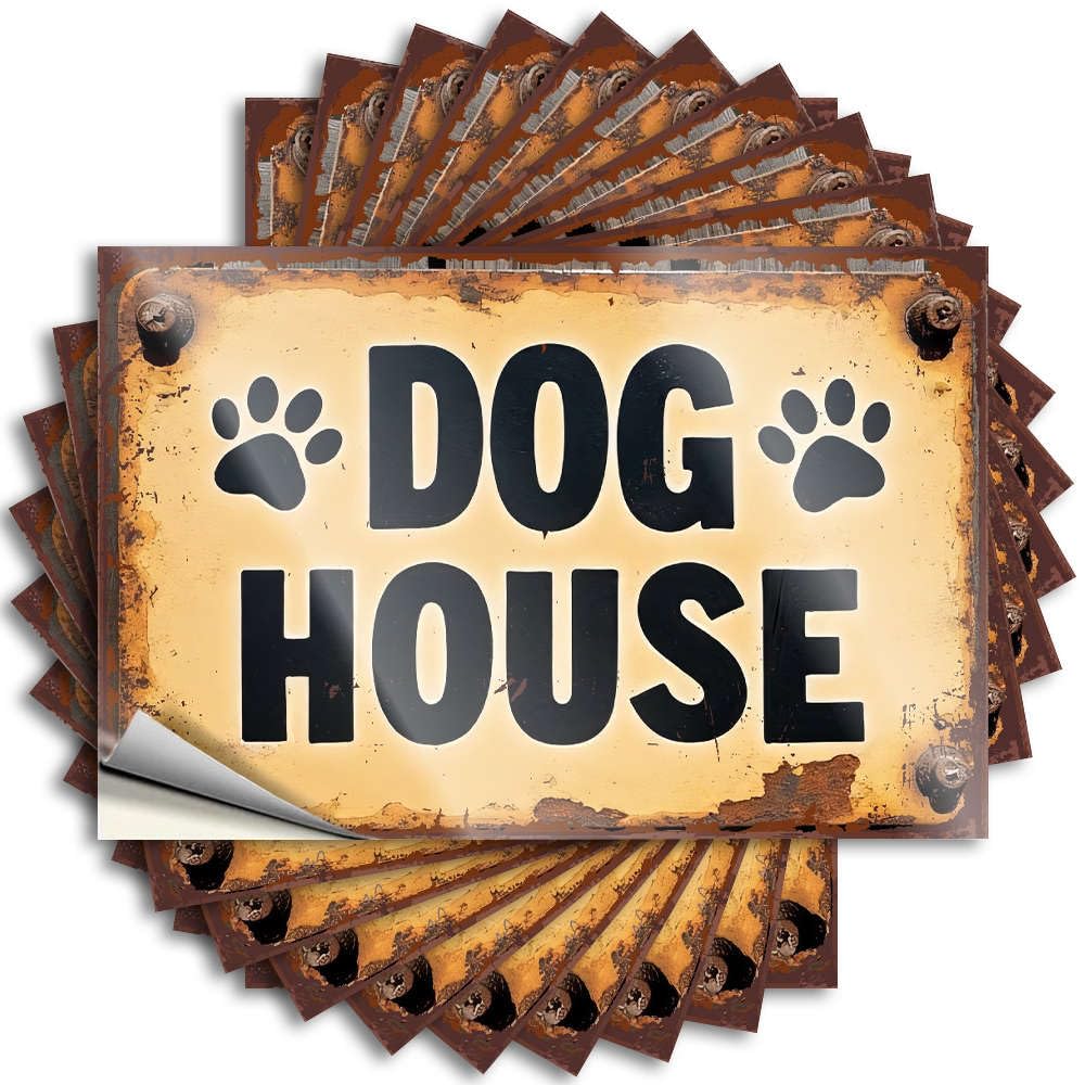 Tattoos - Crazy Laptop Dog House Sign with Paw Prints for Checkered Room Door Decor(6X9CM)