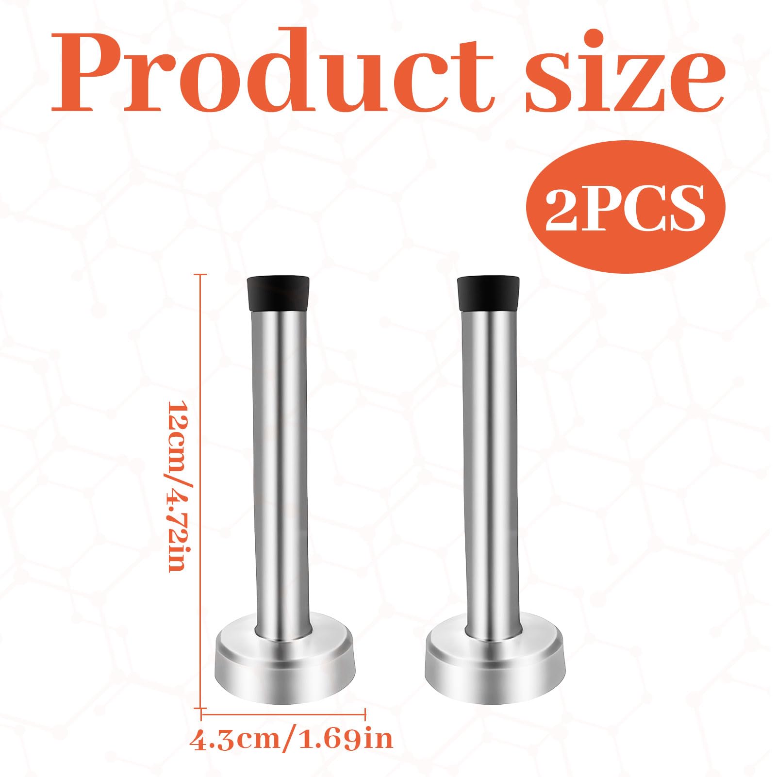 2 PCS Silver Door Stopper,5 Inch (120mm) Long Door Stopper,Stainless Steel Brushed Nickel Doorstops with Rubber Bumper Tips,for Outdoor Indoor Office Home and Public Spaces - Image 2