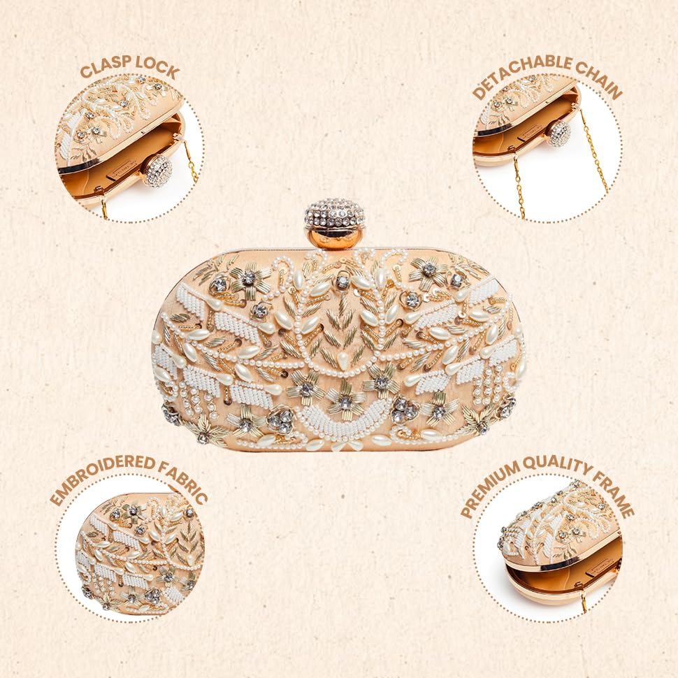 Image of THE TAN CLAN Elizah Zarozi Hand Embroidered Clutches for women Purses Luxury Evening Handbags for ladies