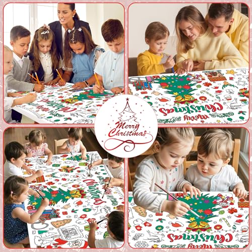 Image of Litmitfu Giant Christmas Coloring Poster - Large Merry Christmas Coloring Tablecloth for Kids, Jumbo Xmas Paper Coloring Table Cloth Banner Activities Games Party Favors Crafts,30 x 72 Inch