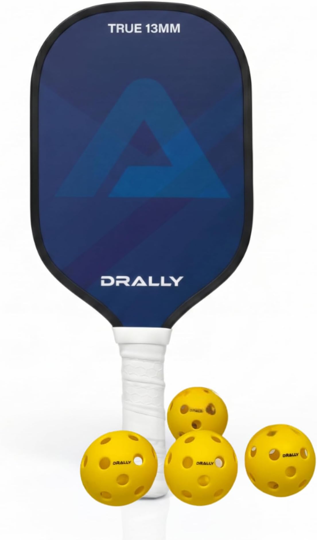 DRALLY 13mm Pickleball Paddle, Fiberglass Surface, Faster Response & More Pop, Non-Slip Soft Rubber Grip, Pickle Ball Racket for Aggressive & Fast Play (Paddle with Balls)