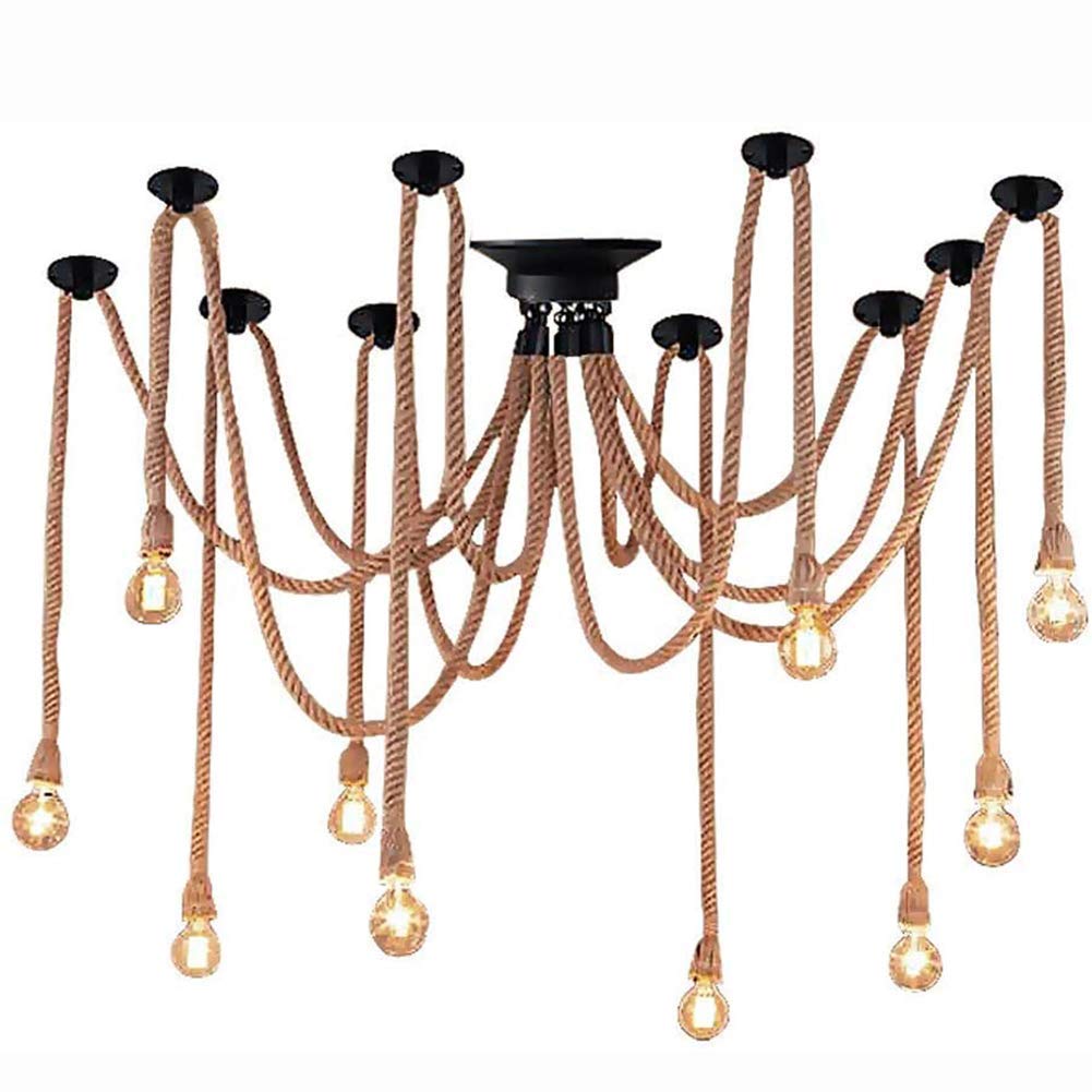 Lustre Spoutnik de l'industrie moderne en corde naturelle pour décoration vintage