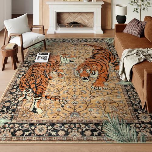 Moynesa Tiger 8x10 Area Rug, Washable Boho Rugs for Living