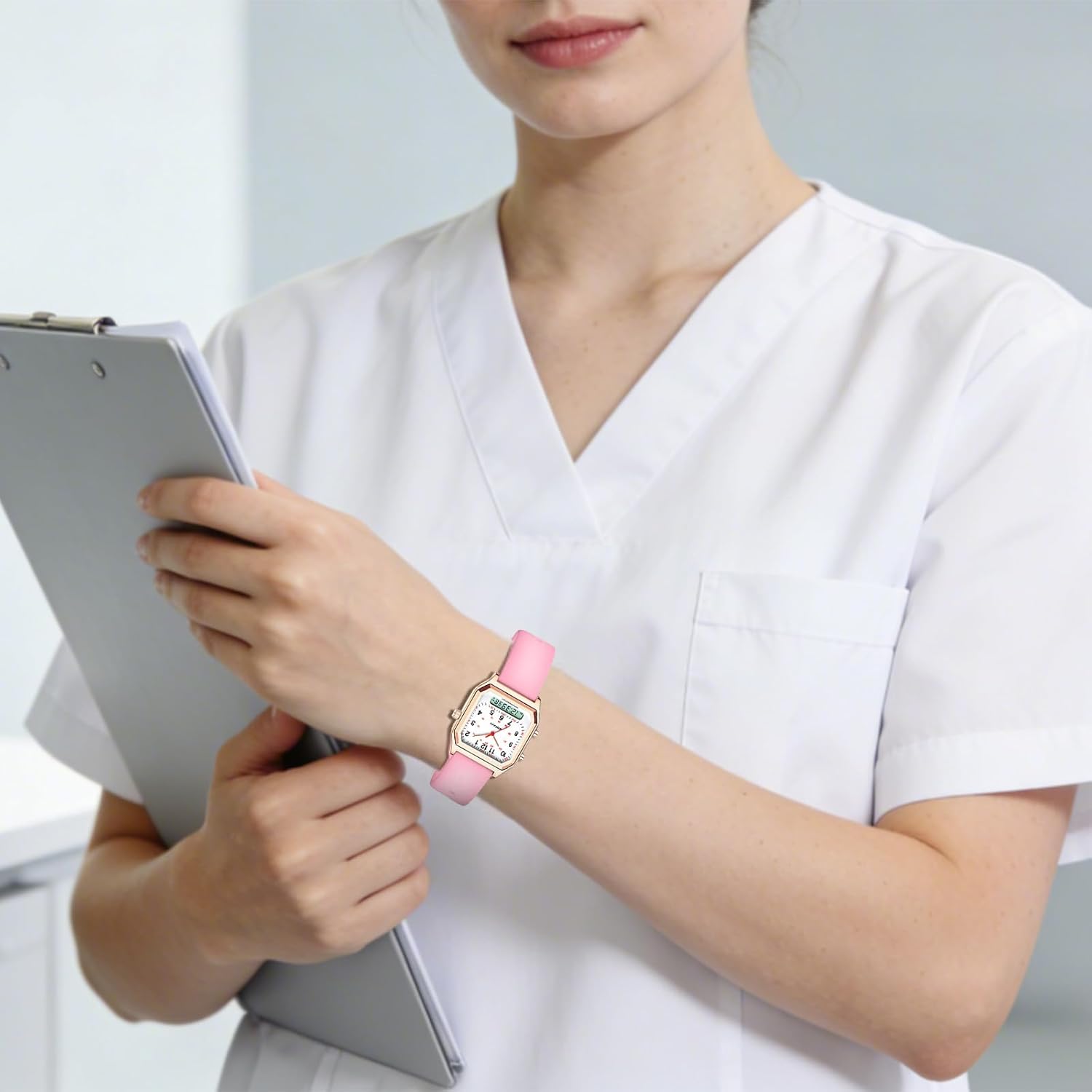 BOFAN Dual Display Nurse Watch for Nurses, Medical Professionals, Students, Women, Men - 24 Hour with Second Hand, Date, Alarm Clock, Stopwatch, Soft Comfortable Silicone Band, Waterproof - Image 6