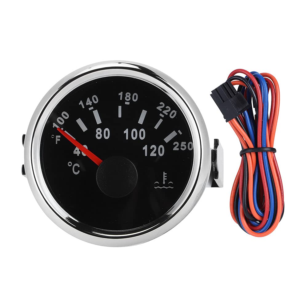 Acouto Marine Engine Water Temperature Gauge 52mm/2in 40-120 ℃ Water Temp Gauge Temperature Meter Temp Meter Kit for Boat Marine RV(Black Dial Silver Cover)