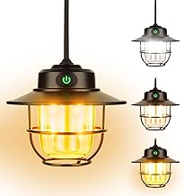 SUNJULY Camping Lantern, Rechargeable Camping Light with Stepless Dimming and 4 Light Modes, Ip65 Waterproof Camping Lamp, Vintage Camping Lantern for Camping, Emergency, Power Cuts