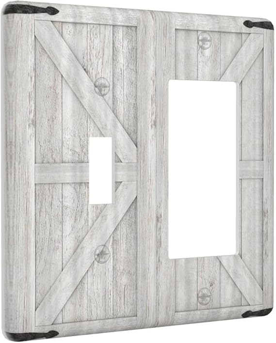 Spshian Decorative Outlet Covers Rustic Wooden White Barn Doors 2 Gang
