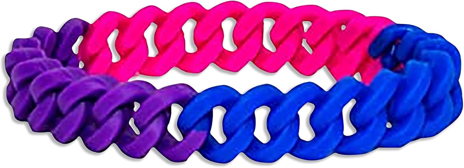 Rainbow/Bisexual Chain Link Silicone Pride Pack Bracelets - LGBTQ+ Accessories for Women & Men - Perfect for Pride Month, Parade and Fundraisings