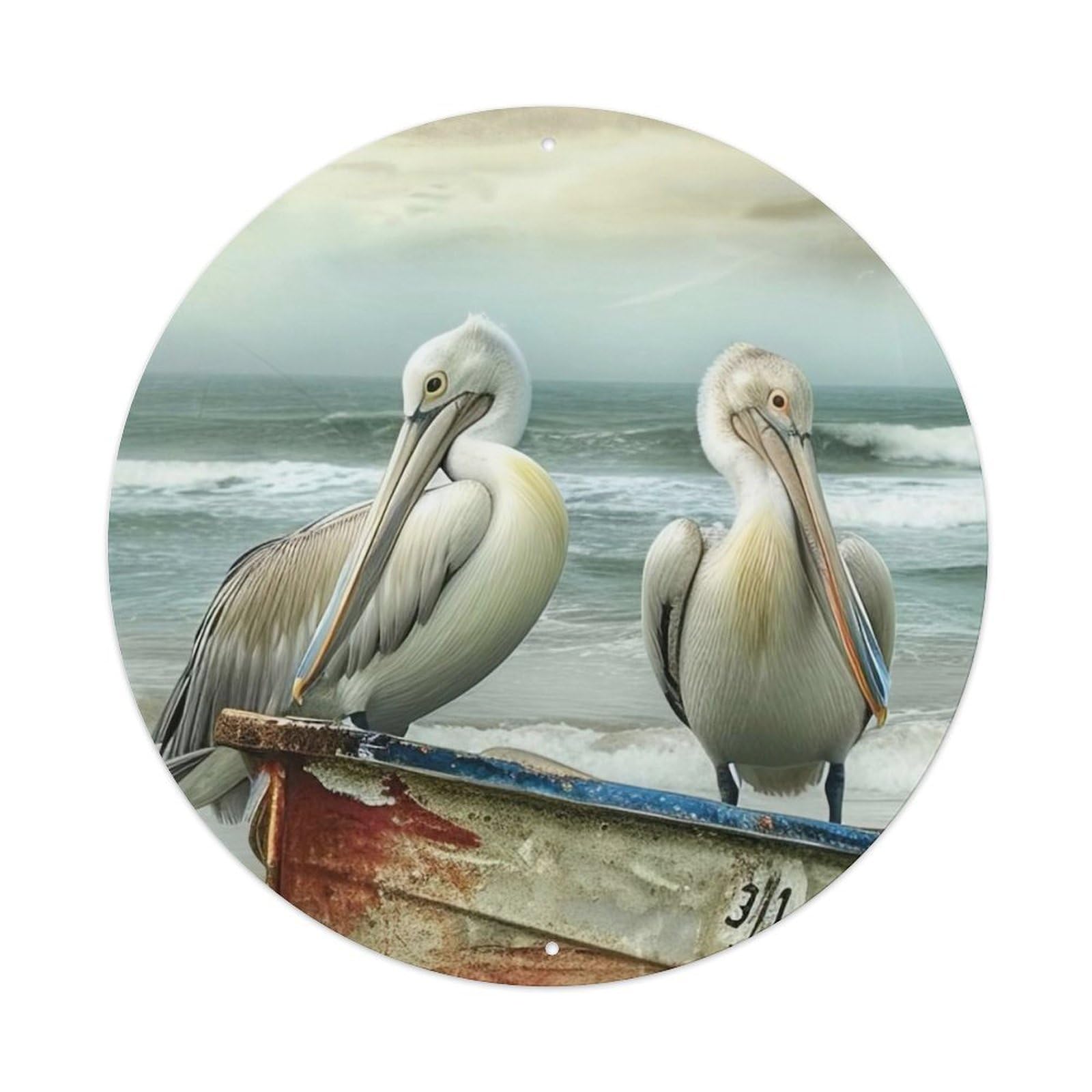 Animal Two White Pelicans Metal Tin Sign