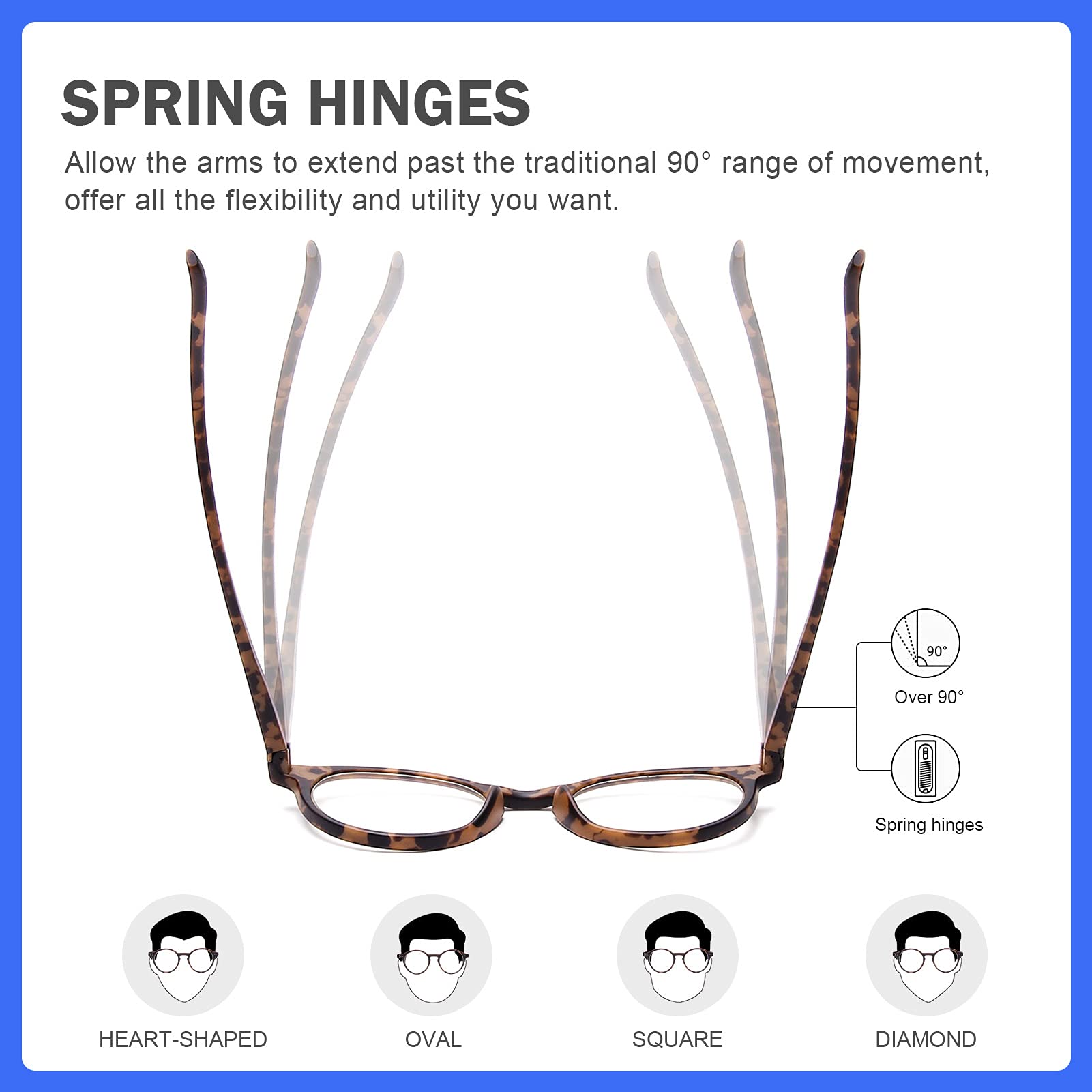 DOOViC Glasses/Eyeglasses No Magnification Blue Light Blocking Round/Tortoiseshell Frame Spring Hinge for Women/Men - Image 4