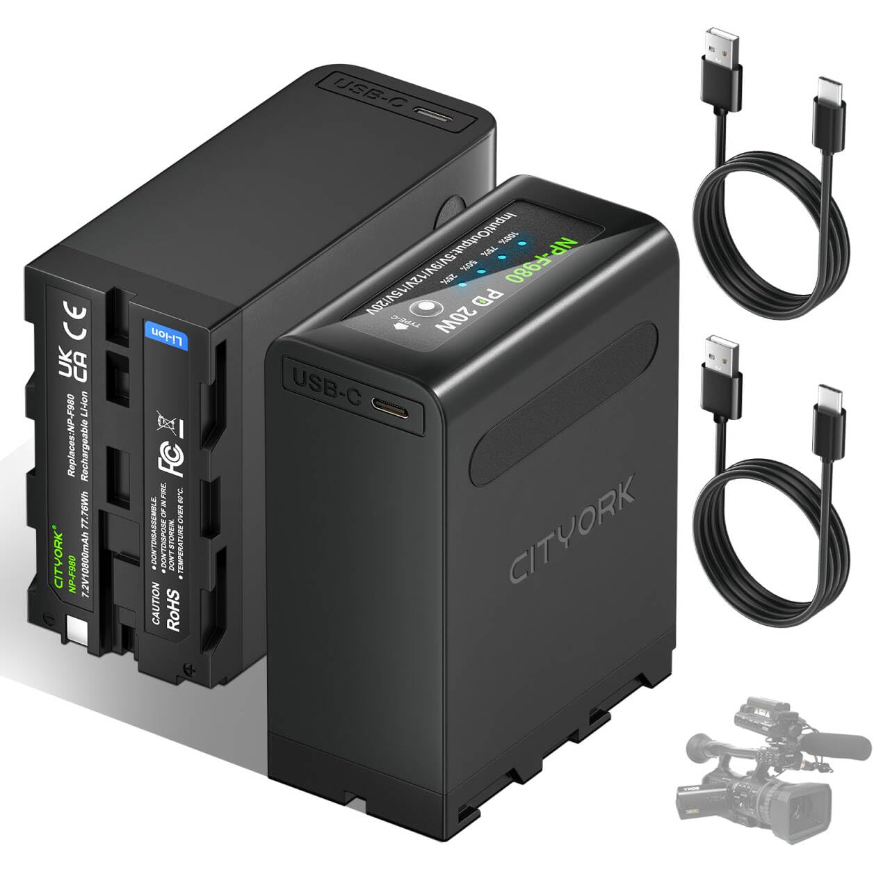 Blumax Akku Für Sony NP-F980 / F970 / F750 / F550 / F960 - LG Zellen 7850mah Mit 5v Usb Ausgang Powerbankfunktion Und Dc Strom Eingang